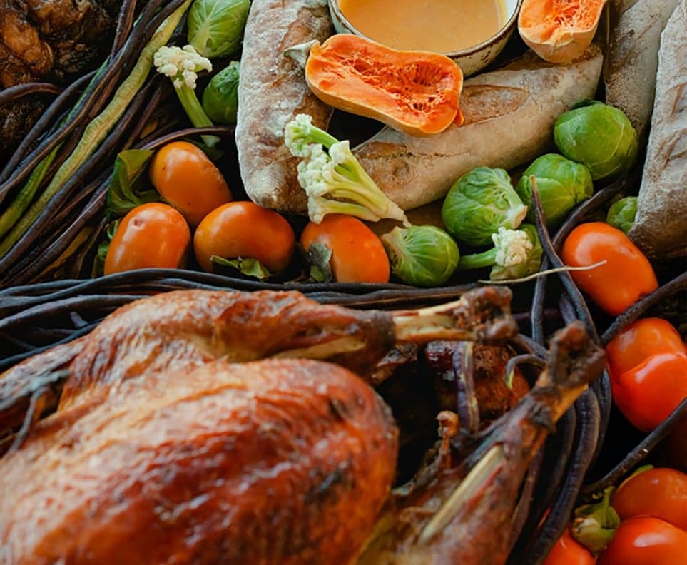 Thanksgiving roast turkey and harvest vegetables at Chatham Inn, Cape Cod, Chatham, Massachusetts