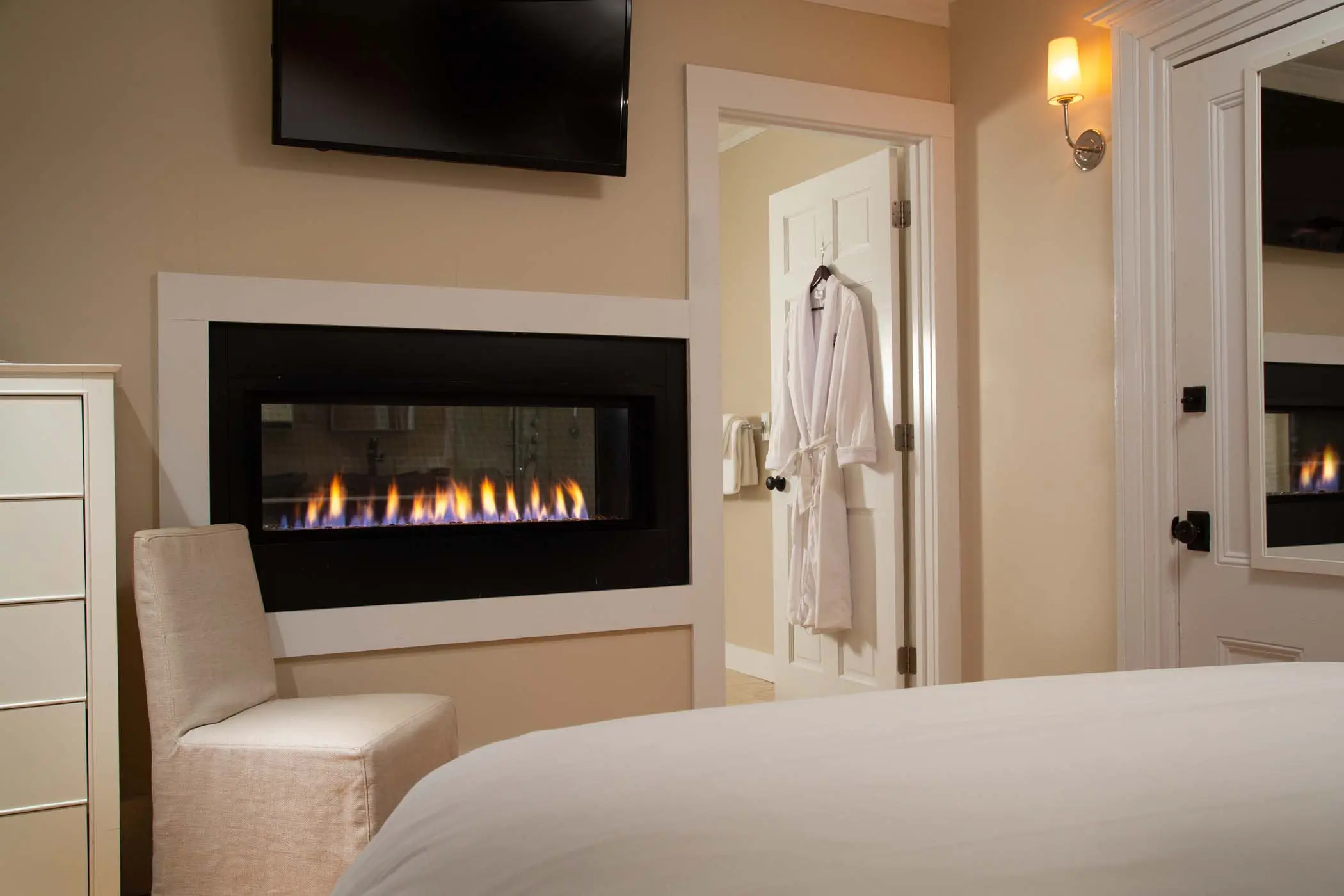 An in wall fireplace in Room 7 at Chatham Inn