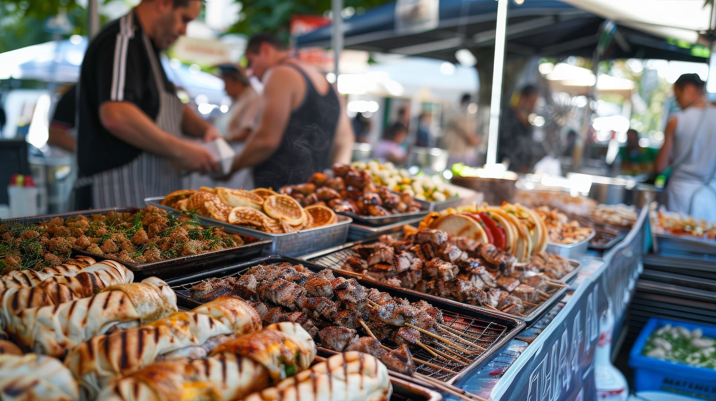 A Greek Food Festival With Stalls Selling Gyros, Souvlaki, And Baklava, Celebrating Greek Culture And Cuisine.