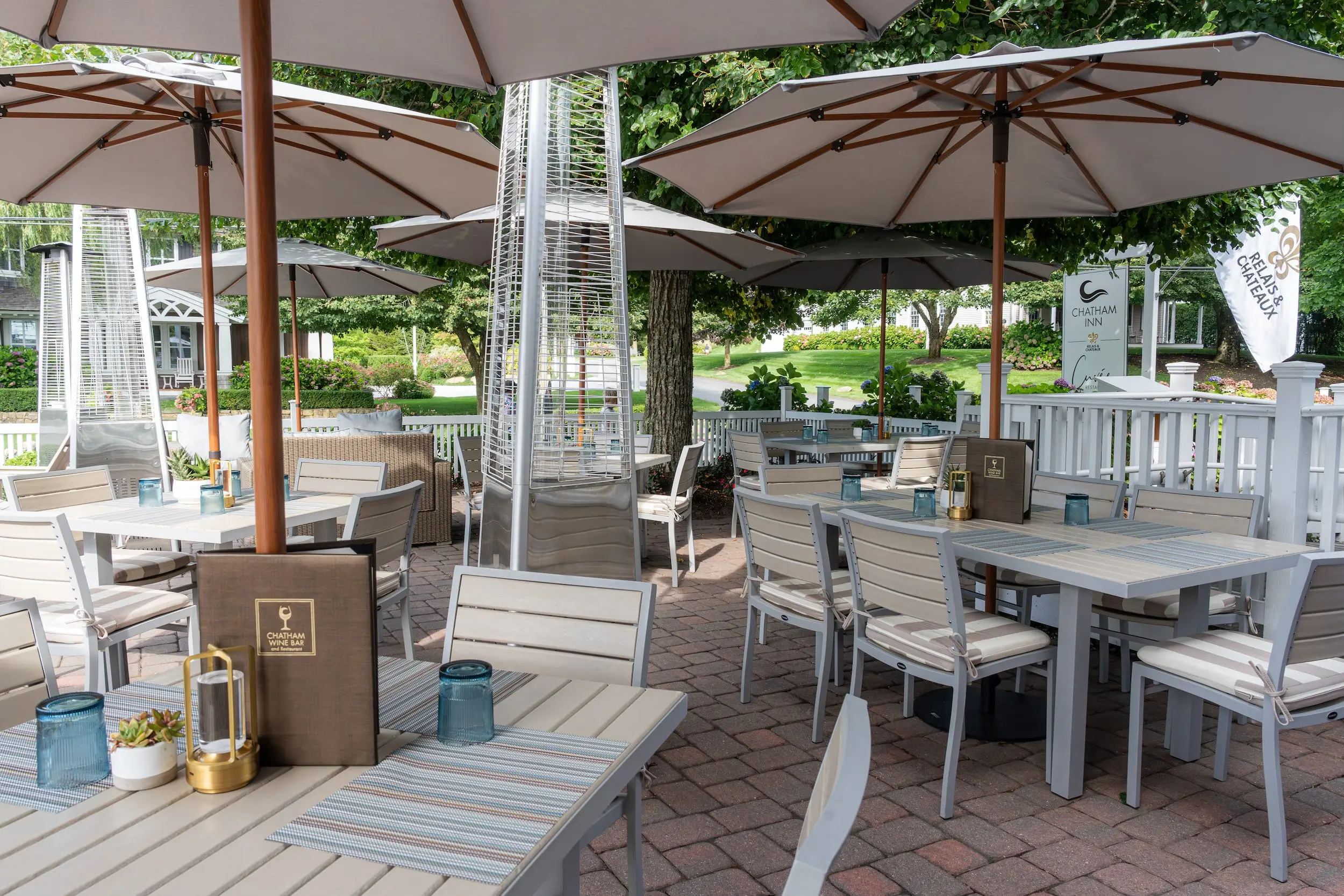 An empty Cuvee patio during the day